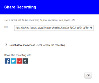 Share recording dialog box