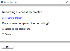 Recording successfully created dialog box